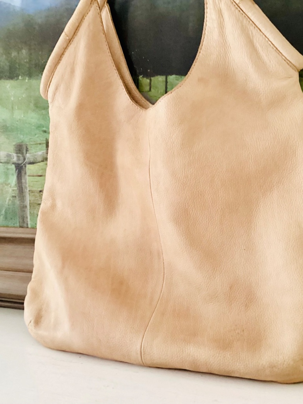 Anthropologie Isa Tote Bag Large Tan Soft Leather Shoulder hobo Purse - Picture 2 of 16